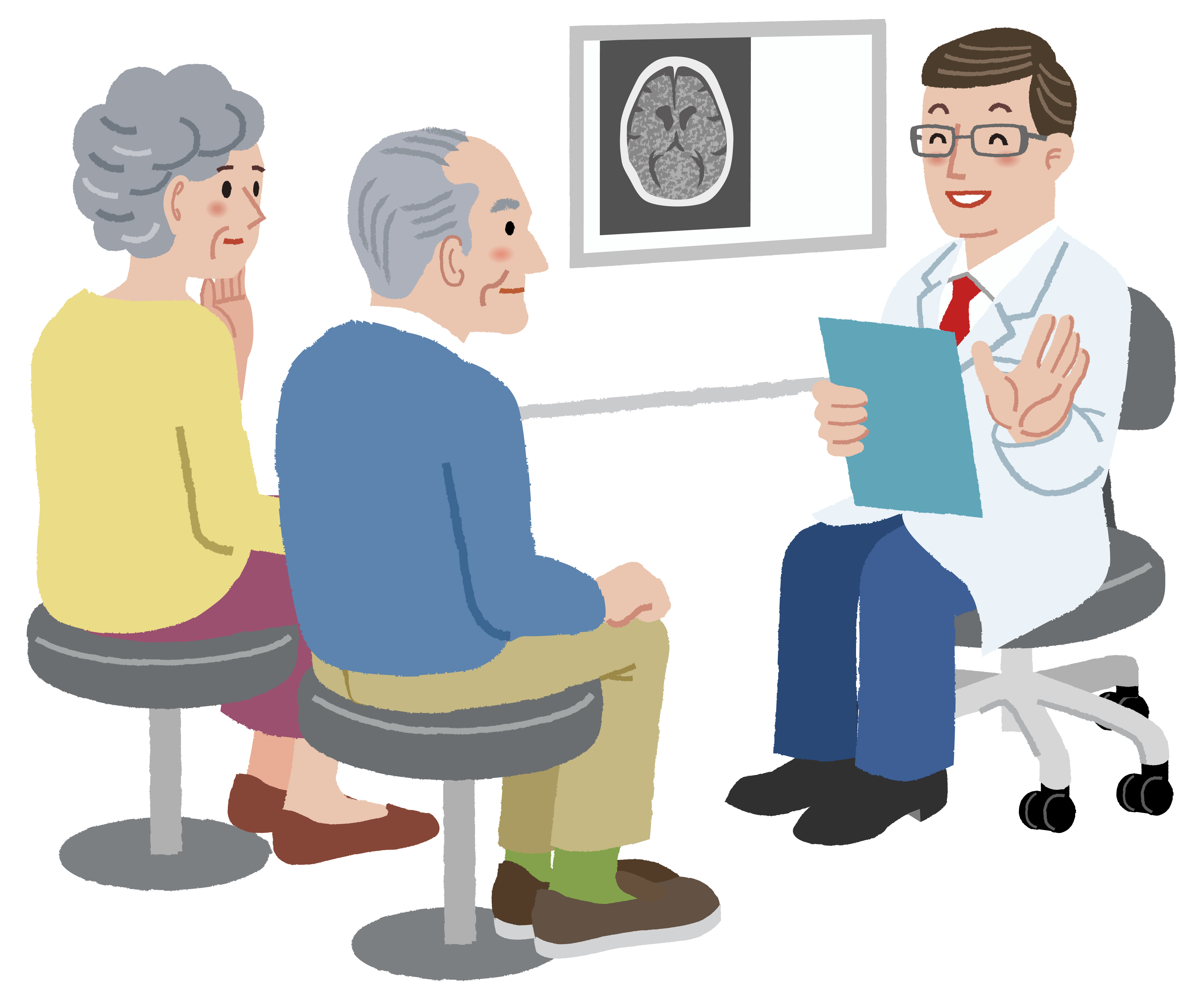 Doctor talking with his patient and the family, after CT scan exam
