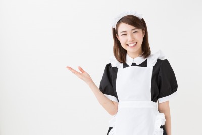 young asian waitress on white background